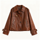 Tan Faux Leather Shirt-Collar Jacket