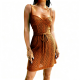 Tan Crochet Lace Tie-Waist Dress