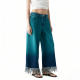 Teal Ombre Fringe-Hem Jeans