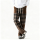 Brown Plaid & Corduroy Patchwork Wide-Leg Pants