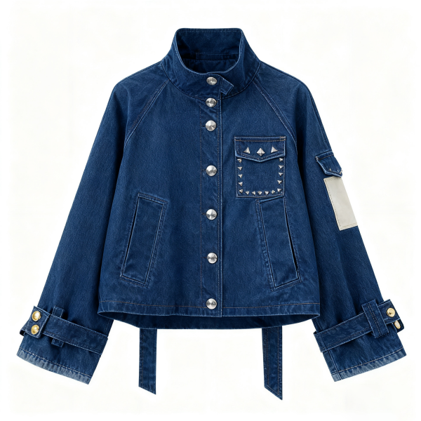 Dark Blue Studded Denim Jacket