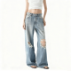 Light Wash Distressed Wide-Leg Jeans
