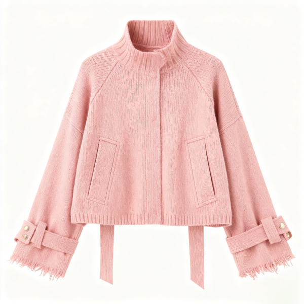 Pink Ribbed Fringe Cuff Knit Jacket