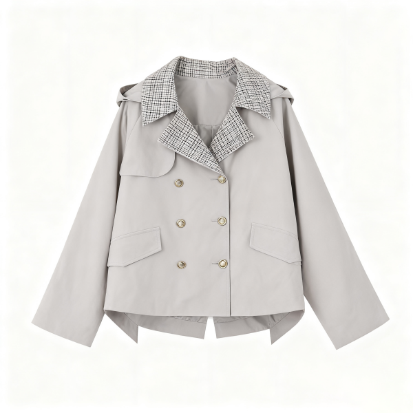 Light Gray Contrast Collar Trench Jacket