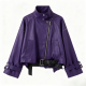 Purple Studded Faux Leather Crop Jacket