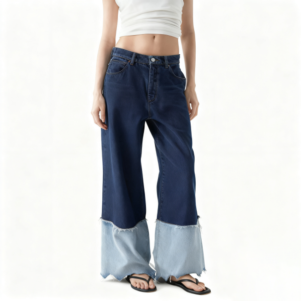 Two-Tone Denim Wide-Leg Jeans