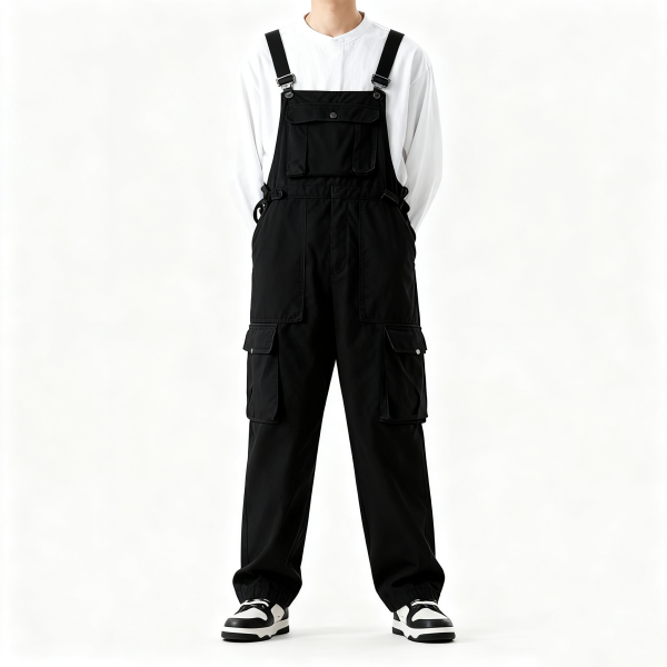 Black Utility Pocket Overalls