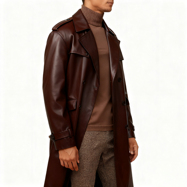 Dark Brown Leather Trench Coat