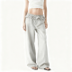 Light Gray Ruffled Waist Wide-Leg Pants