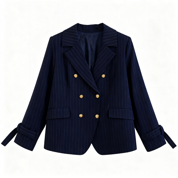 Navy Pinstripe Double-Breasted Blazer