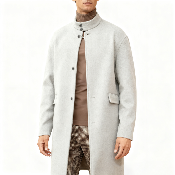 Light Gray Stand-Collar Wool Coat
