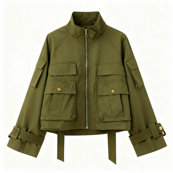Olive Green Utility Pocket Crop Jacket