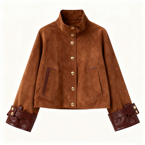 Brown Suede Contrast Cuff Jacket
