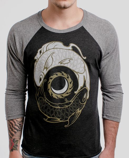 Koi Balance - Multicolor on Heather Black and Grey Triblend Raglan